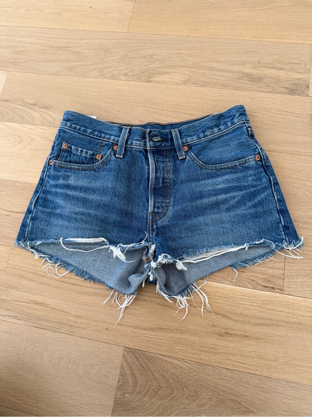 LEVI's 501 Classic High-Waist Distressed Denim Shorts - Blue